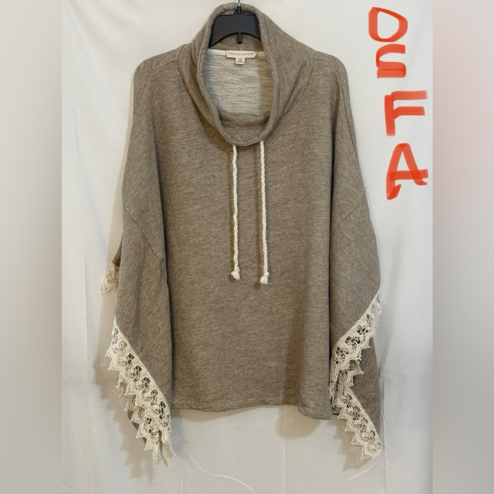Lovestitch Taupe Cowl Neck Sweater with Lace Detail